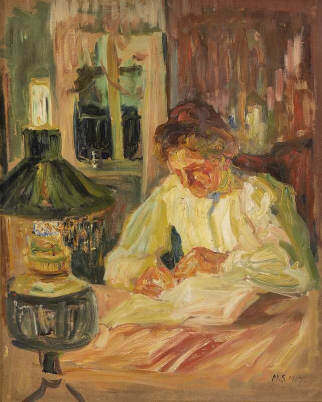 Woman with reading lamp