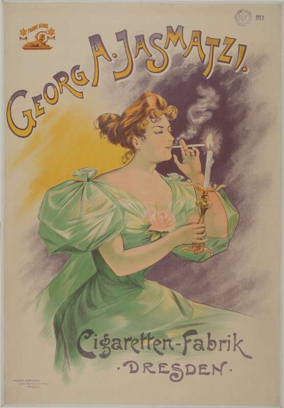 GEORG A: JASMATZI. Cigaretten-Fabrik. Dresden.  ..., Plakat