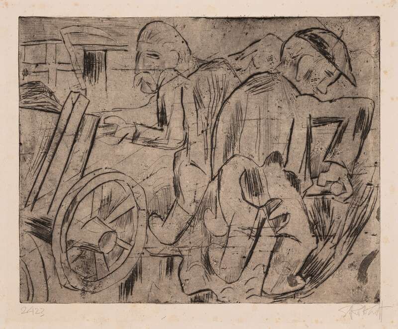 Zwei Bauern mit Wagen