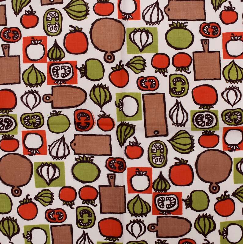 Schürzenstoff »Tomaten und Zwiebeln« (grün, rot und braun)