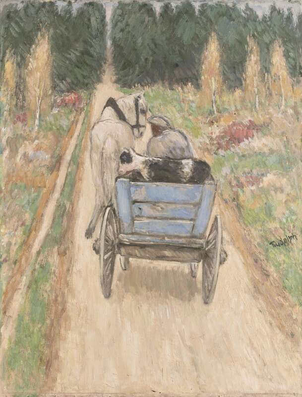 Horse-drawn carriage with Calf