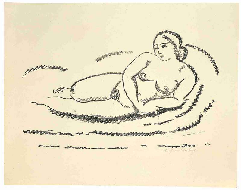 Liegender weiblicher Akt I (abgestützt mit dem linken Arm, die Hände seitwärts verschränkt)