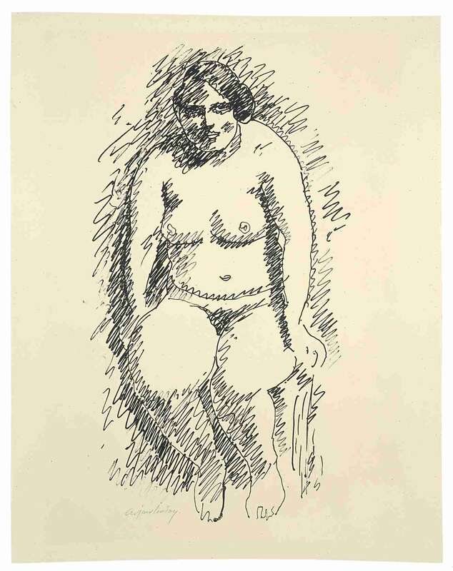 Seated female nude II (with arms upraised)