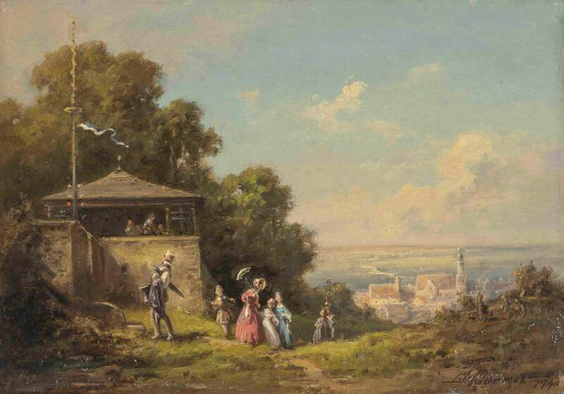 Landscape with walking people