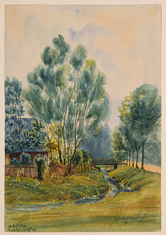 Bach unter Bäumen mit Steg