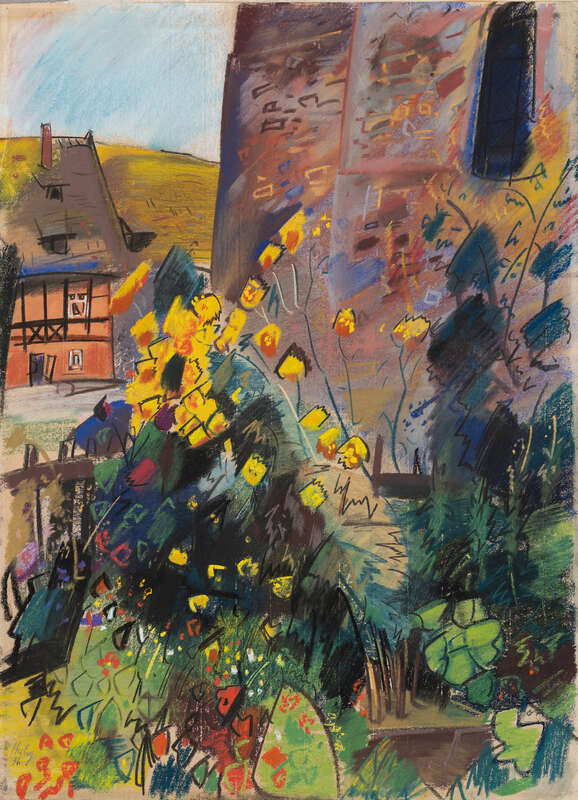 Monastery Corner, View of the Monastery Courtyard, yellow Flowers in front of the Backyard