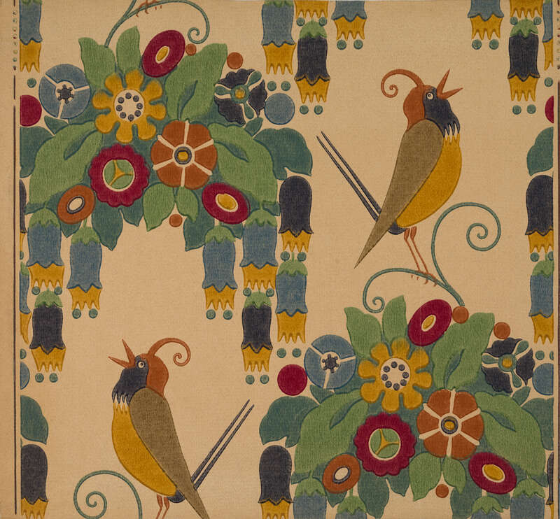 Floral wallpaper with a bird motif