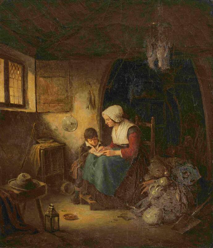 Mother with boy, reading