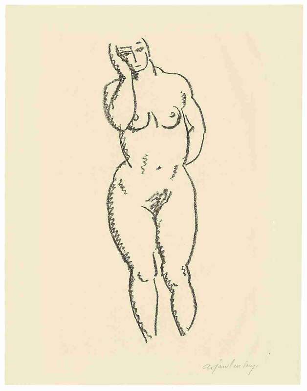 Standing female nude (right hand placed on head, left hand on back)