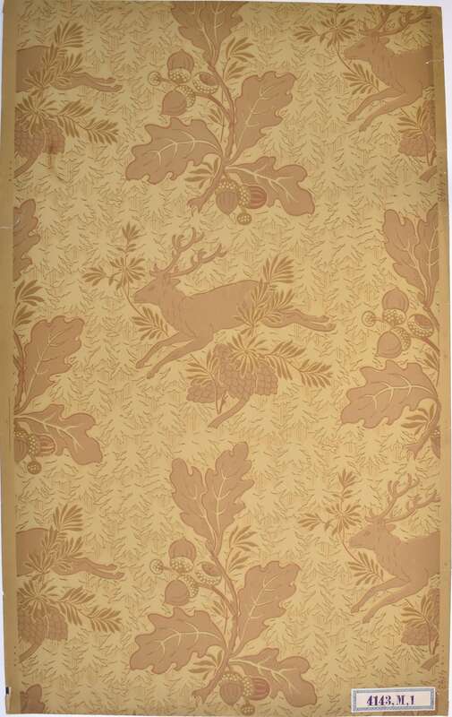 Wallpaper with oak leaves and stag 